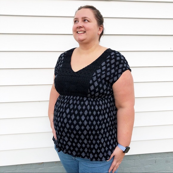 torrid Tops - Torrid Black Pattered Lace Embellished Top